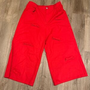 Red Wide-Leg Pants with Bow Accents
